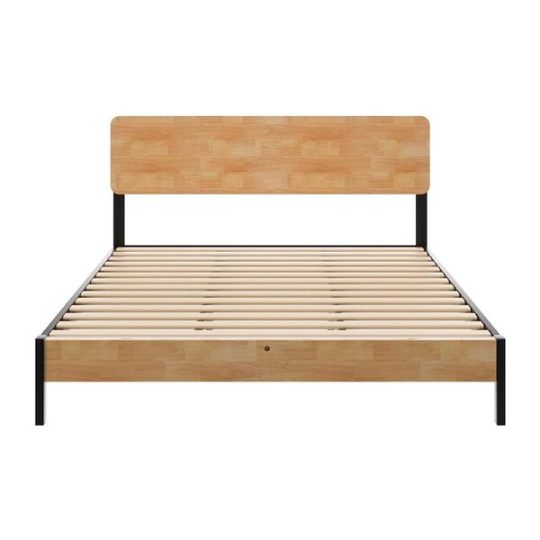 205x155cm Rubberwood & Steel Bed Frame Queen Size