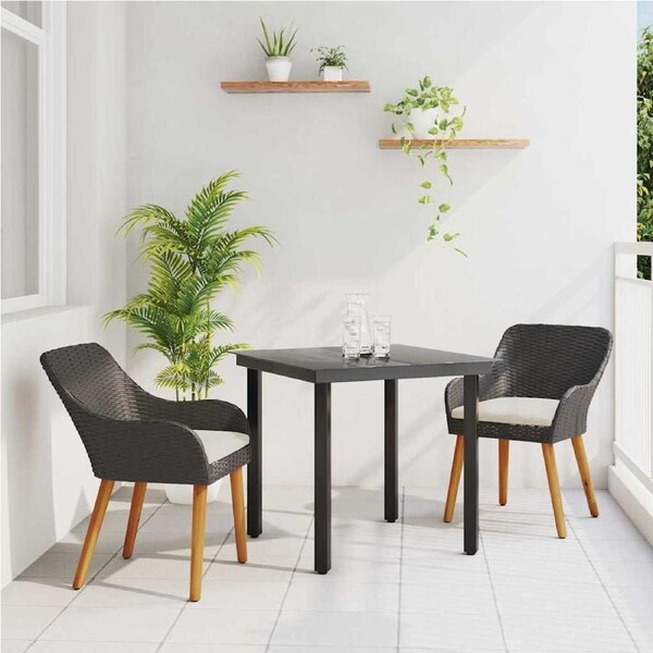 Garden Dining Set with Cushion 3 pcs Black Poly Rattan vidaXL
