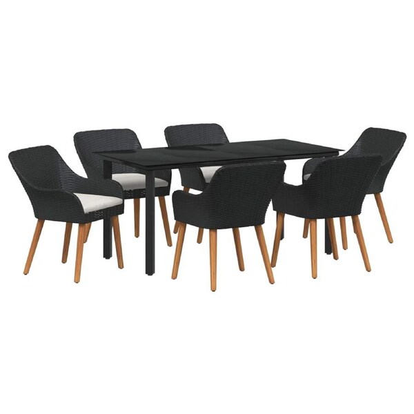 Garden Dining Set with Cushion 7 pcs Black Poly Rattan vidaXL