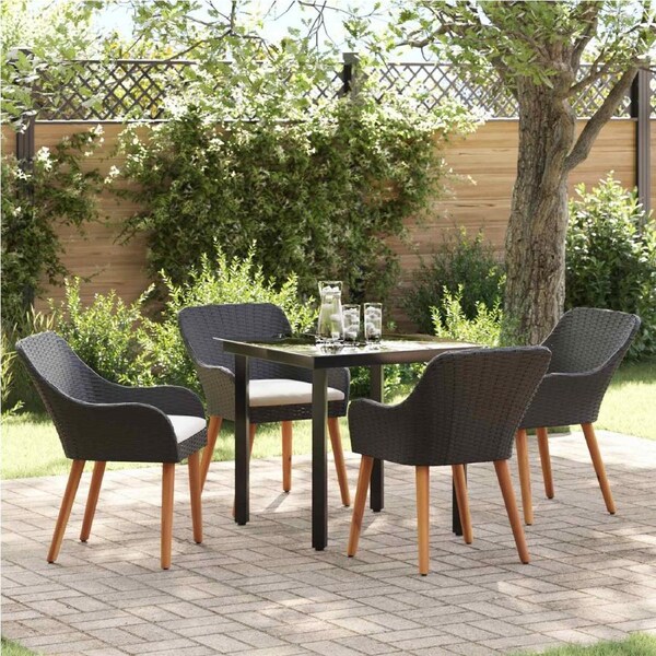 Garden Dining Set with Cushion 5 pcs Black Poly Rattan vidaXL