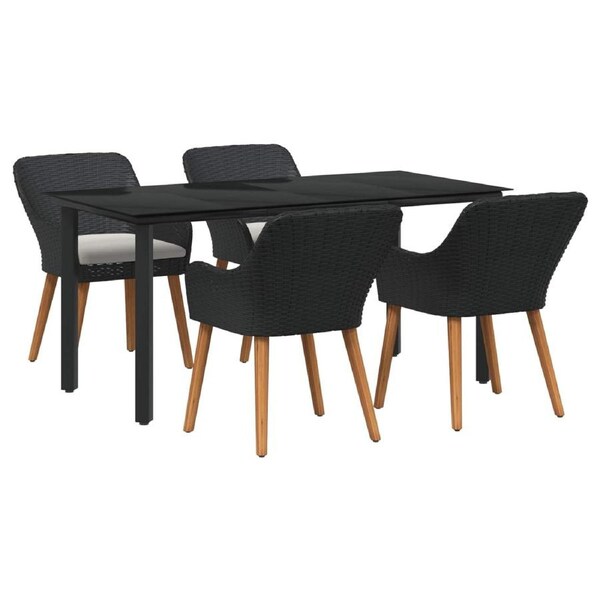 Garden Dining Set with Cushion 5 pcs Black Poly Rattan vidaXL