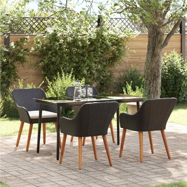 Garden Dining Set with Cushion 5 pcs Black Poly Rattan vidaXL