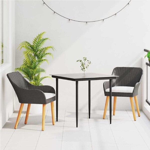 Garden Dining Set with Cushion 3 pcs Black Poly Rattan vidaXL