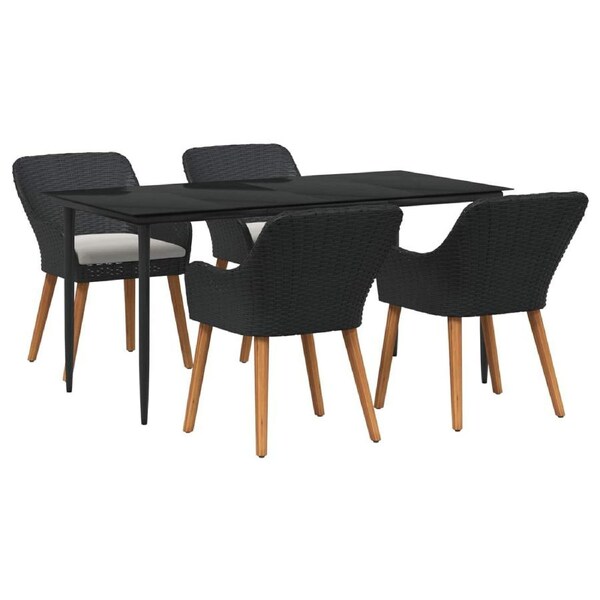 Garden Dining Set with Cushion 5 pcs Black Poly Rattan vidaXL