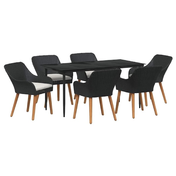 Garden Dining Set with Cushion 7 pcs Black Poly Rattan vidaXL