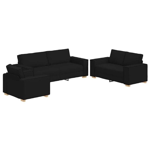 Sofa 3 pcs Black 220 x 80 x 84 cm Linen-blend fabric vidaXL