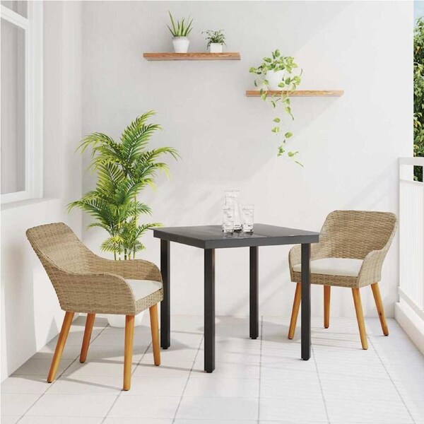 Garden Dining Set with Cushion 3 pcs Beige Poly Rattan vidaXL