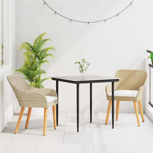 Garden Dining Set with Cushion 3 pcs Beige Poly Rattan vidaXL