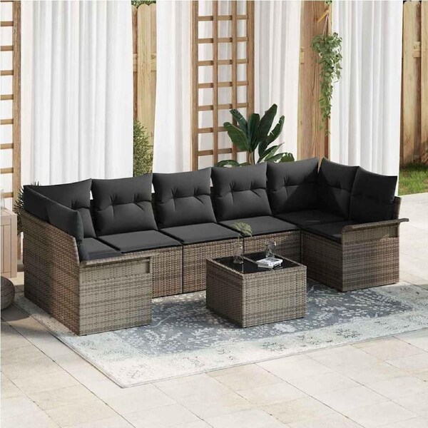 Garden Sofa Set with Cushion 8 pcs Grey Poly Rattan vidaXL