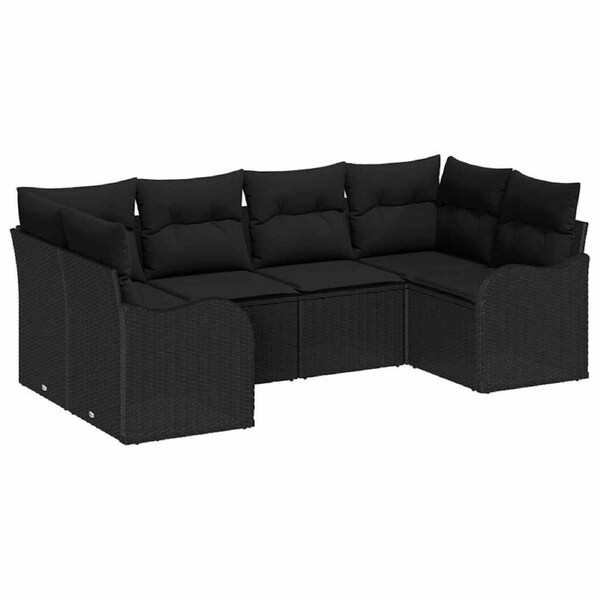 Garden Sofa Set with Cushion 6 pcs Black Poly rattan vidaXL