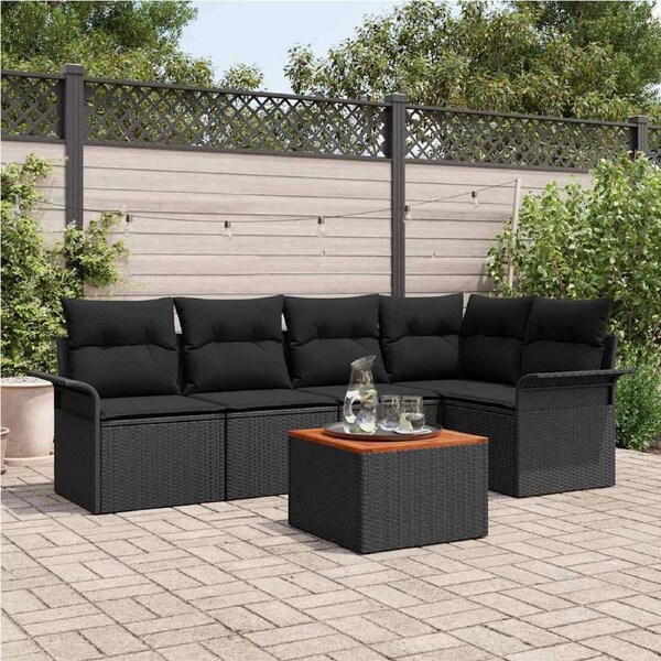 Garden Sofa Set with Cushion 6 pcs Black Poly Rattan vidaXL