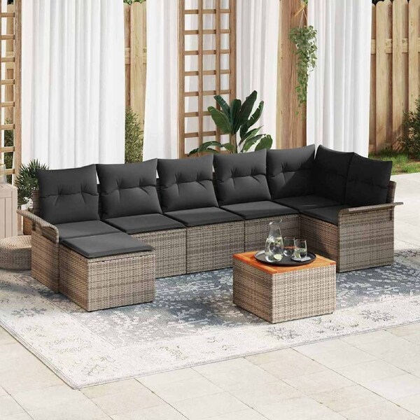 Garden Sofa Set with Cushion 8 pcs Grey Poly Rattan vidaXL
