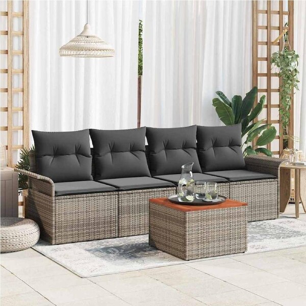 Garden Sofa Set with Cushion 5 pcs Grey Poly Rattan vidaXL