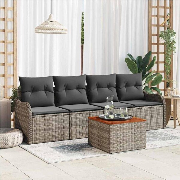 Garden Sofa Set with Cushion 5 pcs Grey Poly Rattan vidaXL