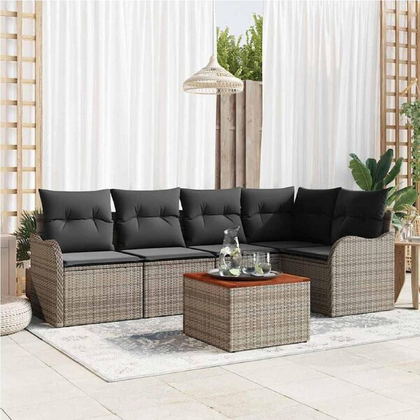 Garden Sofa Set with Cushion 6 pcs Grey Poly Rattan vidaXL
