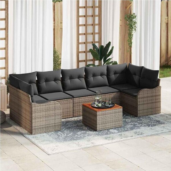 Garden Sofa Set with Cushion 8 pcs Grey Poly Rattan vidaXL