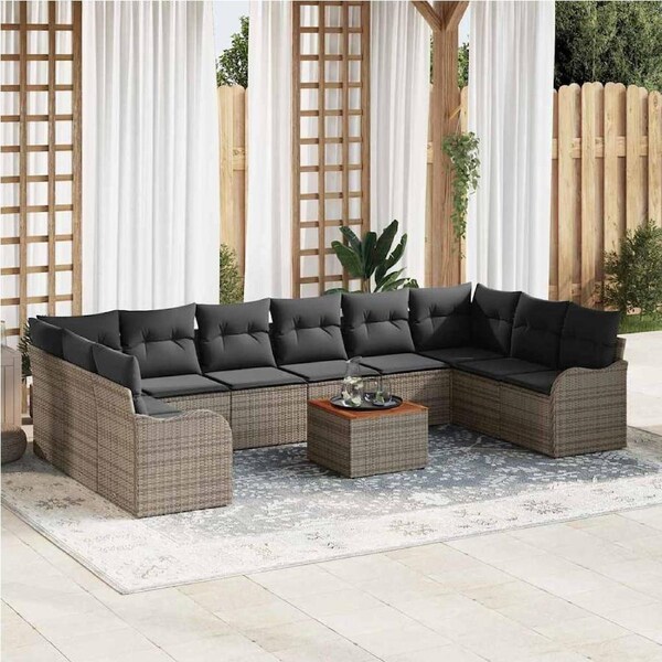Garden Sofa Set with Cushion 11 pcs Grey Poly Rattan vidaXL