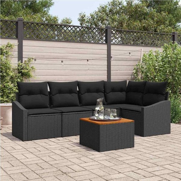 Garden Sofa Set with Cushion 6 pcs Black Poly rattan vidaXL