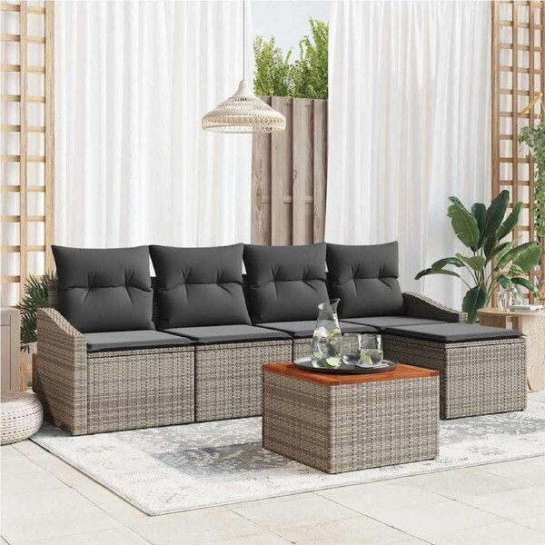 Garden Sofa Set with Cushion 6 pcs Grey Poly rattan vidaXL