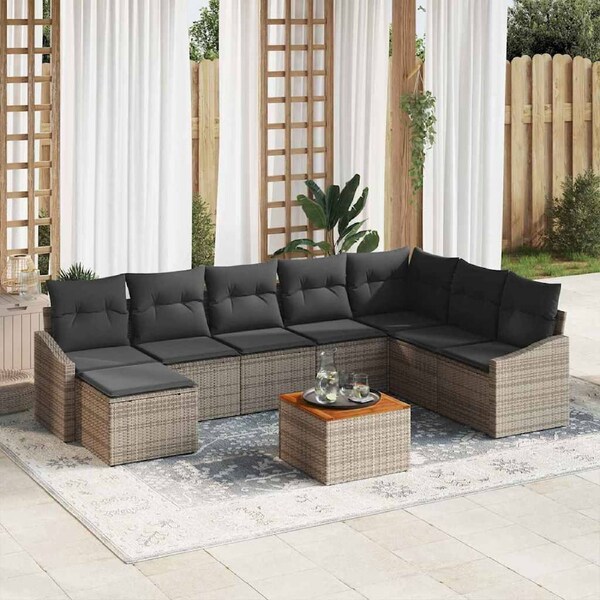 Garden Sofa Set with Cushion 9 pcs Grey Poly rattan vidaXL