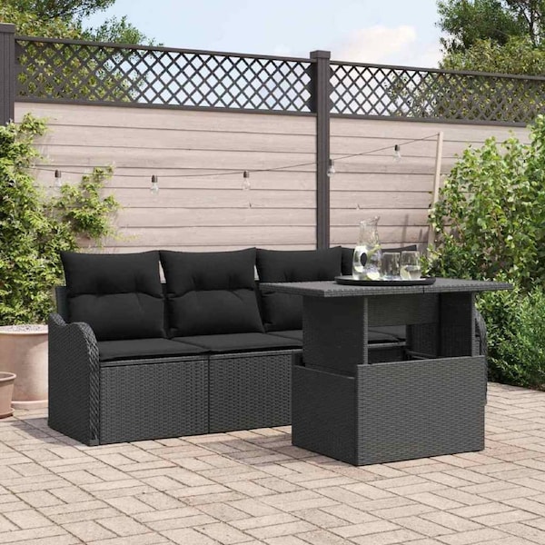 Garden Sofa Set with Cushion 5 pcs Black Poly rattan vidaXL