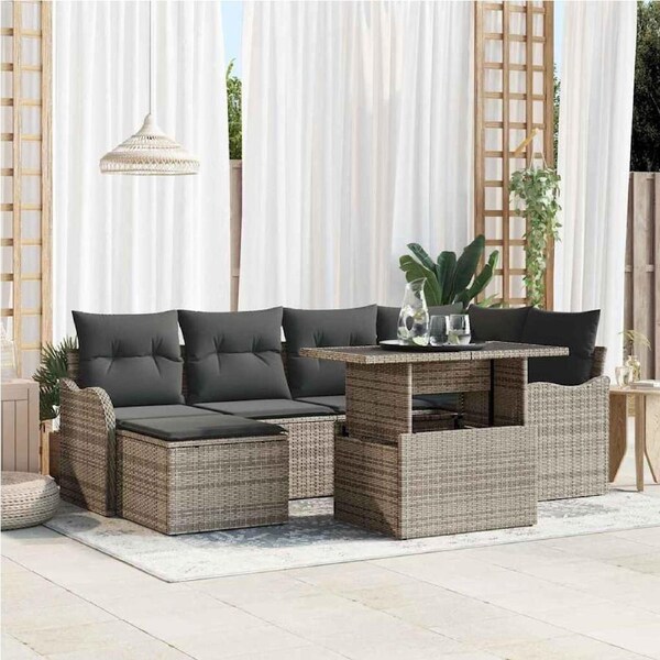 Garden Sofa Set with Cushion 7 pcs Grey Poly rattan vidaXL
