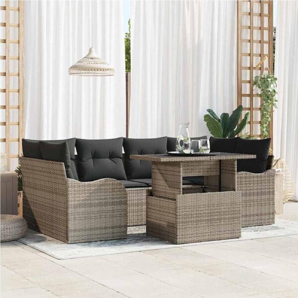 Garden Sofa Set 7 pcs Grey and Dark Grey Poly Rattan vidaXL
