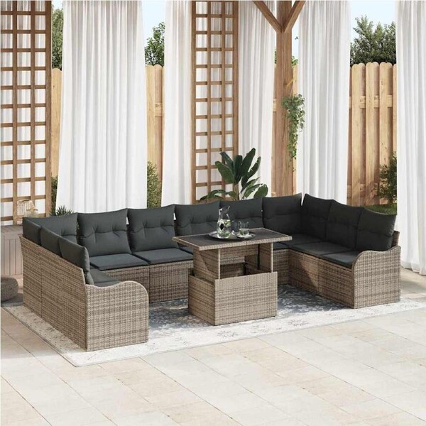 Garden Sofa Set with Cushion 11 pcs Grey Poly rattan vidaXL