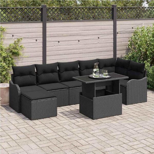 Garden Sofa Set with Cushion 8 pcs Black Poly rattan vidaXL