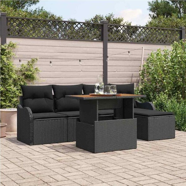 Garden Sofa Set with Cushion 6 pcs Black Poly Rattan vidaXL