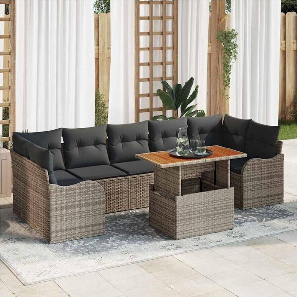 Garden Sofa Set with Cushion 8 pcs Grey Poly Rattan vidaXL