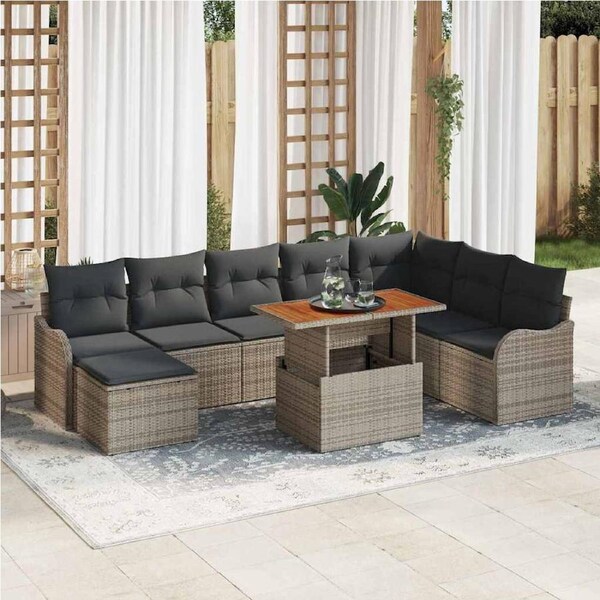 Garden Sofa Set 9 pcs Grey Poly rattan and powder-coated steel vidaXL