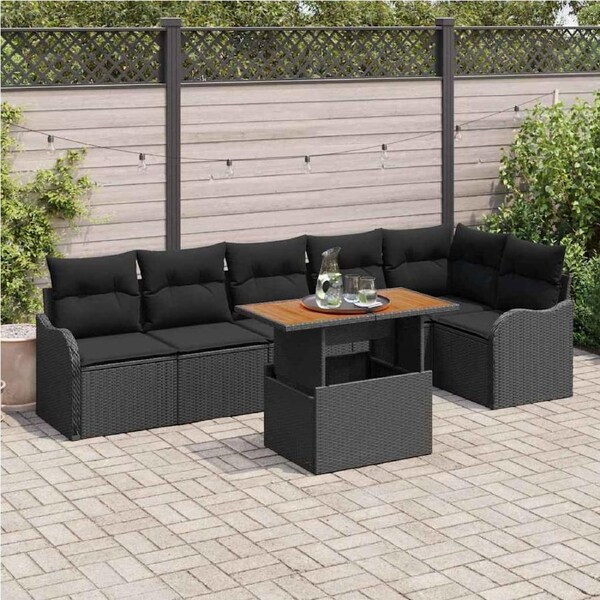 Garden Sofa Set with Cushion Manual 7 pcs Black vidaXL