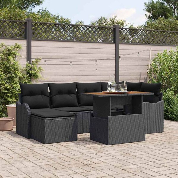 Garden Sofa Set 7 pcs Black Poly rattan and powder-coated steel vidaXL
