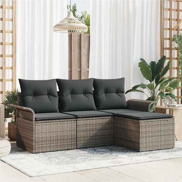 Garden Sofa Set with Cushion 4 pcs Grey Poly rattan vidaXL