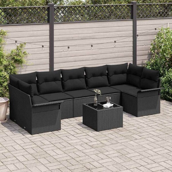 Garden Sofa Set with Cushion 8 pcs Black Poly Rattan vidaXL