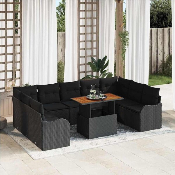 Garden Sofa Set with Cushion Manual 10 pcs Black vidaXL