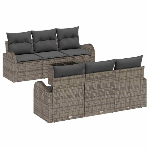 Garden Sofa Set with Storage with Pillow 7 pcs Grey Poly Rattan vidaXL