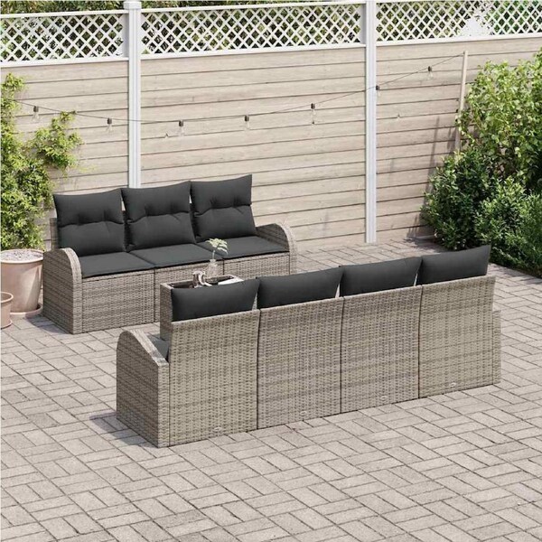 Garden Sofa Set Manual 8 pcs Grey Poly Rattan, Steel and Glass vidaXL