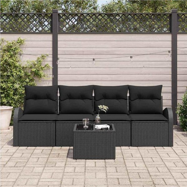 Garden Sofa Set Manual 5 pcs Black Poly Rattan, Steel and Glass vidaXL