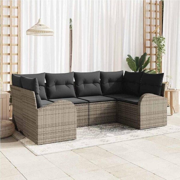 Garden Sofa Set with Cushion 6 pcs Grey Poly rattan vidaXL