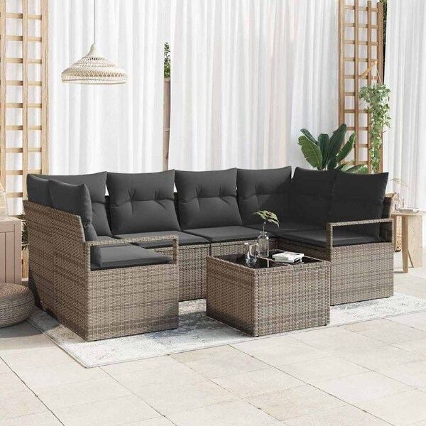 Garden Sofa Set Manual 7 pcs Grey Poly Rattan, Steel and Glass vidaXL
