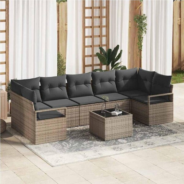 Garden Sofa Set Manual 8 pcs Grey Poly Rattan, Steel and Glass vidaXL