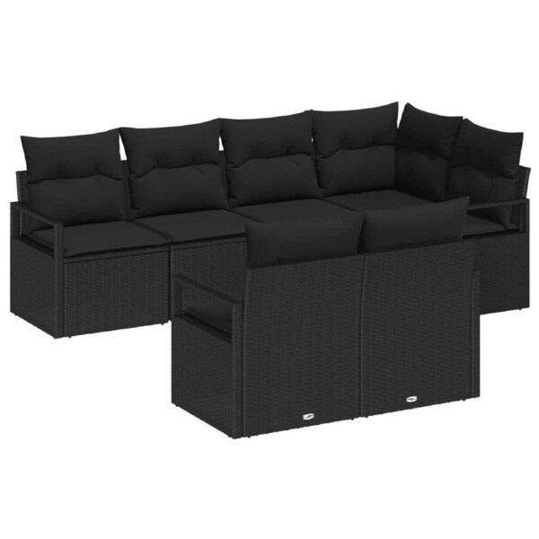 Garden Sofa Set with Cushion 7 pcs Black Poly Rattan vidaXL