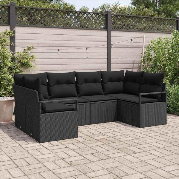 Garden Sofa Set with Cushion 6 pcs Black Poly Rattan vidaXL