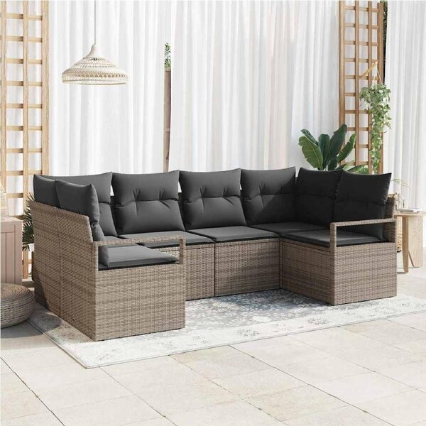 Garden Sofa Set with Cushion 6 pcs Grey Poly Rattan vidaXL