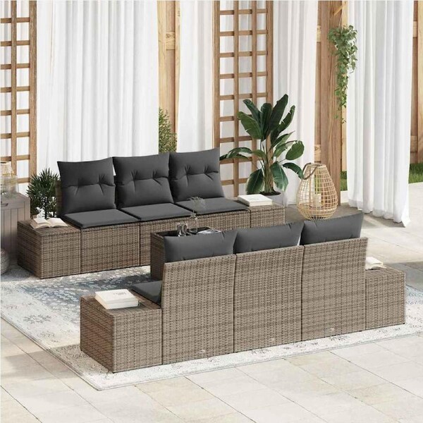 Garden Sofa Set with Cushion 8 pcs Grey Poly Rattan vidaXL