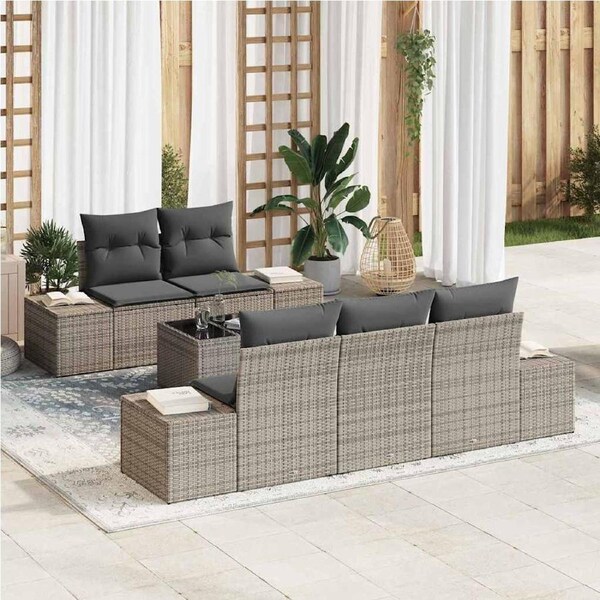 Garden Sofa Set with Cushion 6 pcs Grey Poly Rattan vidaXL