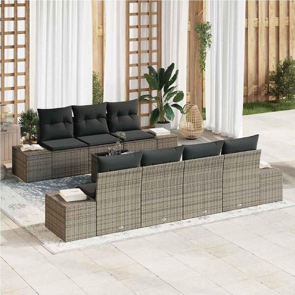 Garden Sofa Set with Cushion 8 pcs Grey Poly Rattan vidaXL