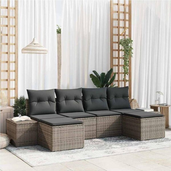 Garden Sofa Set with Cushion 4 pcs Grey Poly Rattan vidaXL